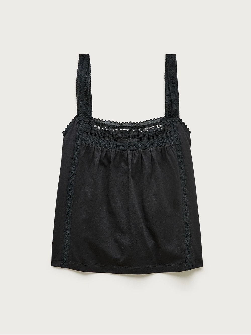 J. Crew Black Lace-Trim Tank Top in broken-in jersey Size M NWT